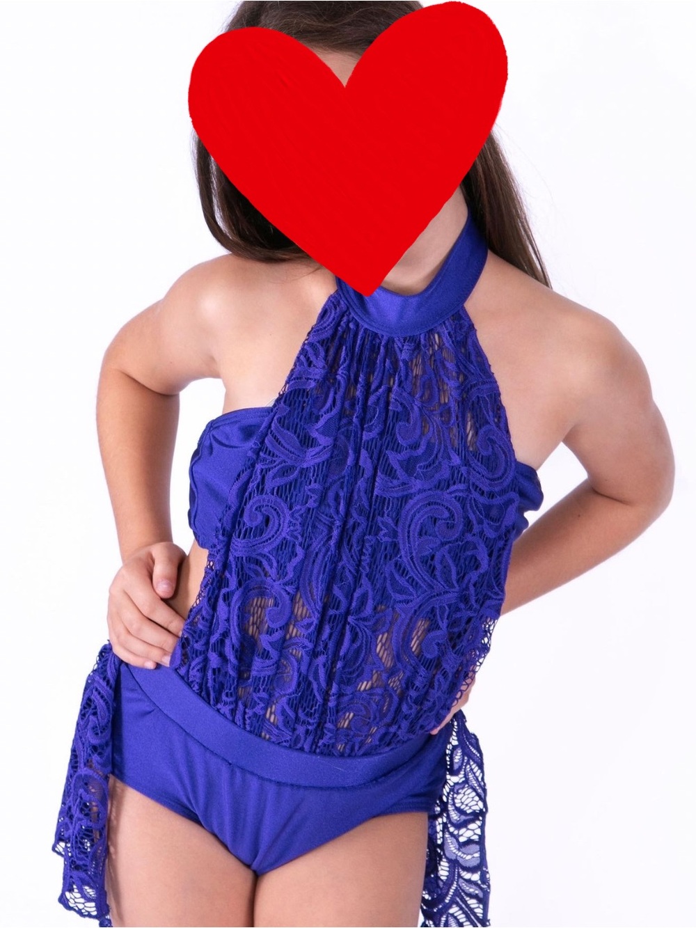 Patrick J Lace Collection - Girls' Indigo Lace  Dance Costume with High Neck